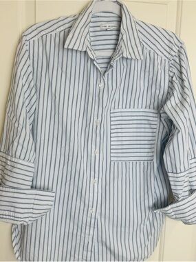 Free Assembly Blue White Striped Cotton Button Down Shirt Womens L